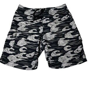 Nike Men's Size 36 Swim Trunks Shorts Balck & white‎ Wave Print